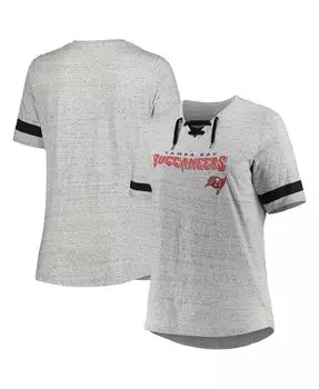 Женская серая футболка Tampa Bay Buccaneers размера плюс с v-образным вырезом на шнуровке Fanatics