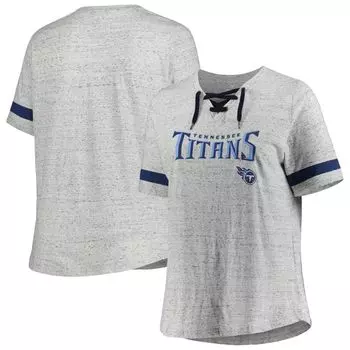 Женская серая футболка Tennessee Titans больших размеров на шнуровке с v-образным вырезом