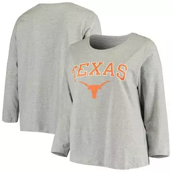 Женская серая футболка Texas Longhorns с логотипом больших размеров и длинными рукавами