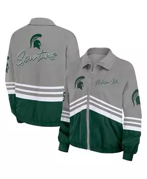 Женская серая рваная ветровка с молнией во всю длину в винтажном стиле Michigan State Spartans WEAR by Erin Andrews, серый