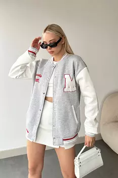 Женская серая студенческая куртка с двойным внутренним карманом и вышивкой Trend Alaat Stili, серый