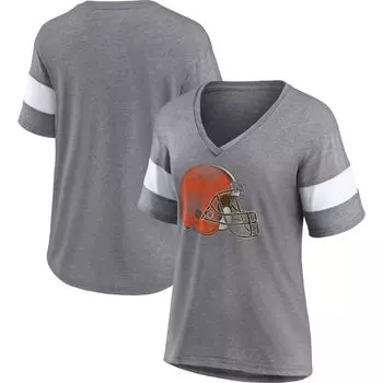 Женская серо-белая футболка с логотипом Fanatics Cleveland Browns Distressed Team Tri-Blend с v-образным вырезом Fanatics