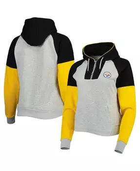 Женская серо-черная толстовка с капюшоном Pittsburgh Steelers Jackpot реглан с половиной молнии Antigua