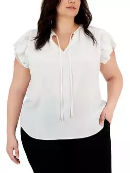 Женская сетчатая блузка с завязкой на шее Anne Klein, цвет bright white