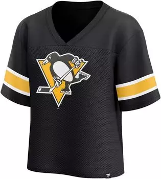 Женская сетчатая футболка НХЛ Pittsburgh Penguins черная с v-образным вырезом