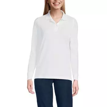 Женская сетчатая футболка-поло с длинными рукавами Lands' End, белый