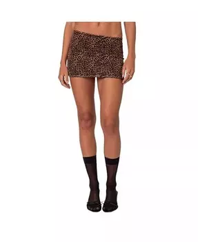 Женская сетчатая мини-юбка Edin с леопардовым принтом Edikted, коричневый