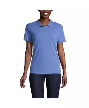 Женская сетчатая рубашка-поло с короткими рукавами и полосками Lands' End, синий