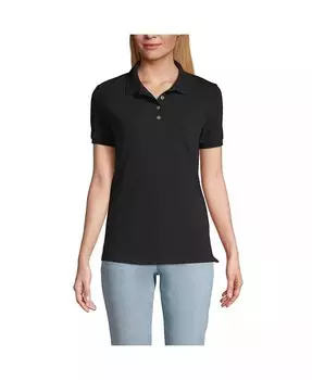 Женская сетчатая рубашка-поло с короткими рукавами и полосками Lands' End, синий