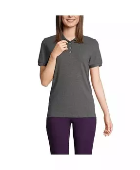 Женская сетчатая рубашка-поло с короткими рукавами и полосками Lands' End, серый