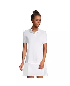 Женская сетчатая рубашка-поло с короткими рукавами школьной формы Lands' End, белый