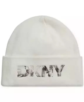 Женская шапка-бини с тисненым логотипом города Dkny, слоновая кость/кремовый
