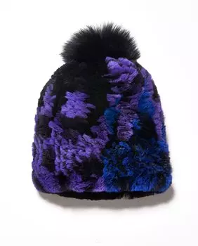 Женская шапка из меха рекса с разноцветным помпоном из лисы Maximilian, мультиколор