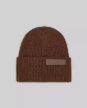 Женская шапка из смесового мохера в рубчик Adolfo Dominguez, коричневый