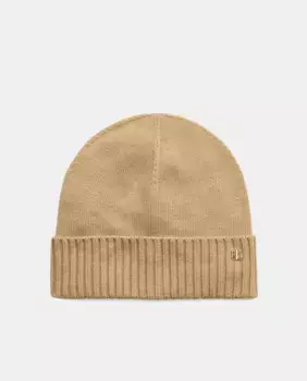 Женская шапка простой вязки с логотипом Lauren Ralph Lauren, цвет Camel