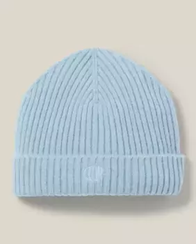 Женская шапка в рубчик из кашемира с вышивкой CP Claudie Pierlot, светло-голубой