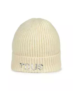 Женская шапочка с кристаллами и логотипом Tous, бежевый