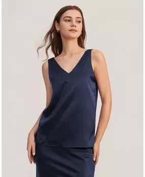 Женская шелковая майка без рукавов с v-образным вырезом LILYSILK, темно-синий