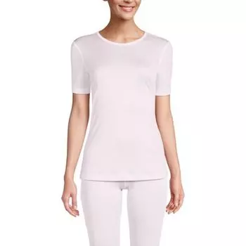 Женская шелковая термопижама с коротким рукавом и круглым вырезом Lands' End, цвет pink frost