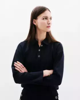 Женская шерстяная рубашка-поло с декоративными пуговицами Caroll, синий