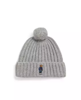 Женская шерстяная шапка с мишкой-поло Polo Ralph Lauren, серый