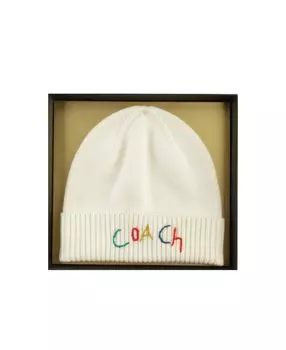 Женская шерстяная шапка с вышивкой в рубчик в штучной упаковке COACH