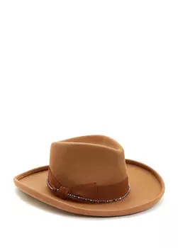 Женская шерстяная шляпа с отделкой камнями желто-коричневого цвета Ferruccio Vecchi