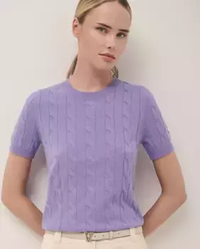 Женская шерстяная трикотажная футболка с короткими рукавами, стяжками и полосками Roberto Verino, цвет Lila