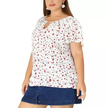 Женская шифоновая блузка больших размеров с цветочным принтом и расклешенными рукавами Agnes Orinda, цвет White Red