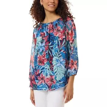 Женская шифоновая блузка с цветочным принтом Jones New York, цвет pacific navy multi