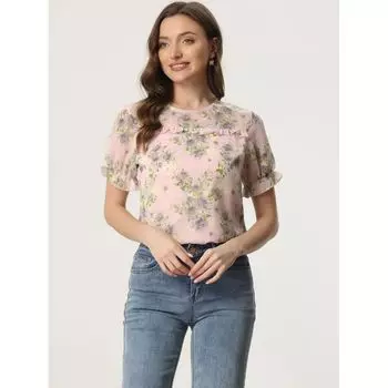 Женская шифоновая блузка с короткими рукавами и рюшами и цветочным принтом ALLEGRA K