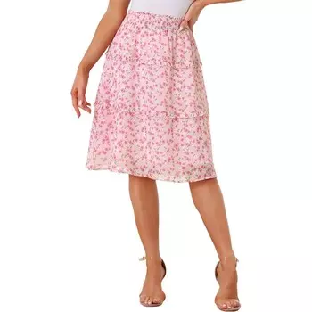 Женская шифоновая юбка-миди с цветочным принтом и эластичной резинкой на талии ALLEGRA K, розовый