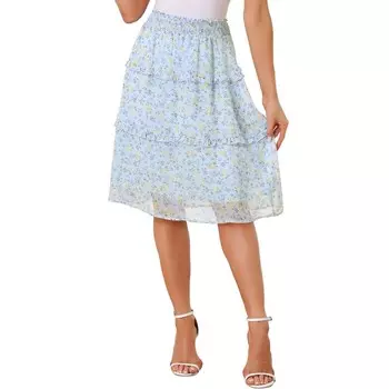 Женская шифоновая юбка-миди с цветочным принтом и эластичной резинкой на талии ALLEGRA K, цвет Light Blue