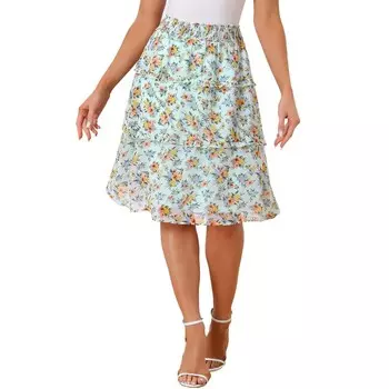 Женская шифоновая юбка-миди с цветочным принтом и эластичной резинкой на талии ALLEGRA K, цвет Light Green