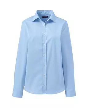 Женская школьная форма, эластичная рубашка с длинными рукавами без зазоров Lands' End, синий