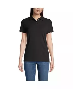 Женская школьная форма, базовая сетчатая рубашка-поло с короткими рукавами Lands' End, черный