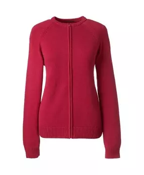 Женская школьная форма, хлопковый модальный кардиган на молнии спереди, свитер Lands' End, красный