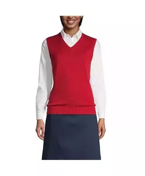 Женская школьная форма, хлопковый свитер из модала, жилет Lands' End, красный