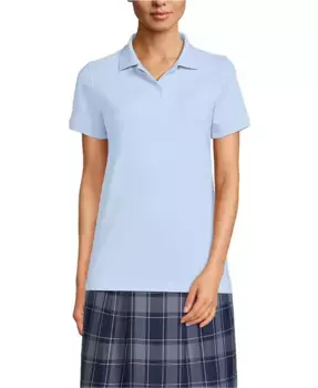 Женская школьная форма: поло с коротким рукавом из сетчатой ткани Lands' End, синий