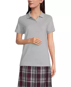 Женская школьная форма: поло с коротким рукавом из сетчатой ткани Lands' End, серый