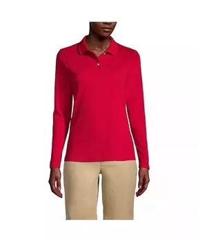 Женская школьная форма с длинным рукавом, женская рубашка-поло с интерлоком Lands' End, красный