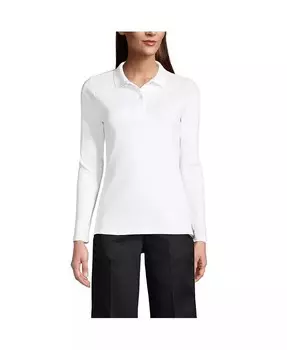 Женская школьная форма с длинным рукавом, женская рубашка-поло с интерлоком Lands' End, белый
