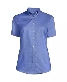 Женская школьная форма с коротким рукавом Оксфордская классическая рубашка Lands' End, синий
