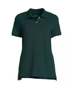 Женская школьная форма, высокая сетчатая рубашка-поло с короткими рукавами Lands' End, зеленый