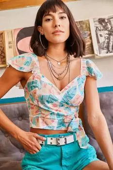 Женская сине-оранжевая блузка из крепа с рукавами на молнии по бокам Olalook, разноцветный