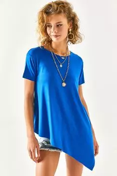 Женская синяя асимметричная свободная туника Saks Olalook, темно-синий