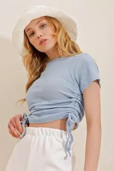 Женская синяя блузка на бретельках со сборками по бокам Trend Alaat Stili, синий