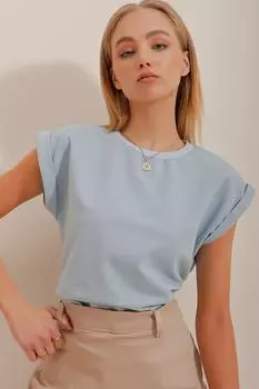 Женская синяя блузка с круглым вырезом и двойными рукавами ALC-X9916 Trend Alaat Stili, синий