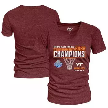 Женская синяя футболка 84 Maroon Virginia Tech Hokies 2022 ACC, мужская футболка с v-образным вырезом для турнира чемпионов по баскетболу