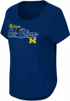 Женская синяя футболка с изогнутым подолом Colosseum Michigan Wolverines